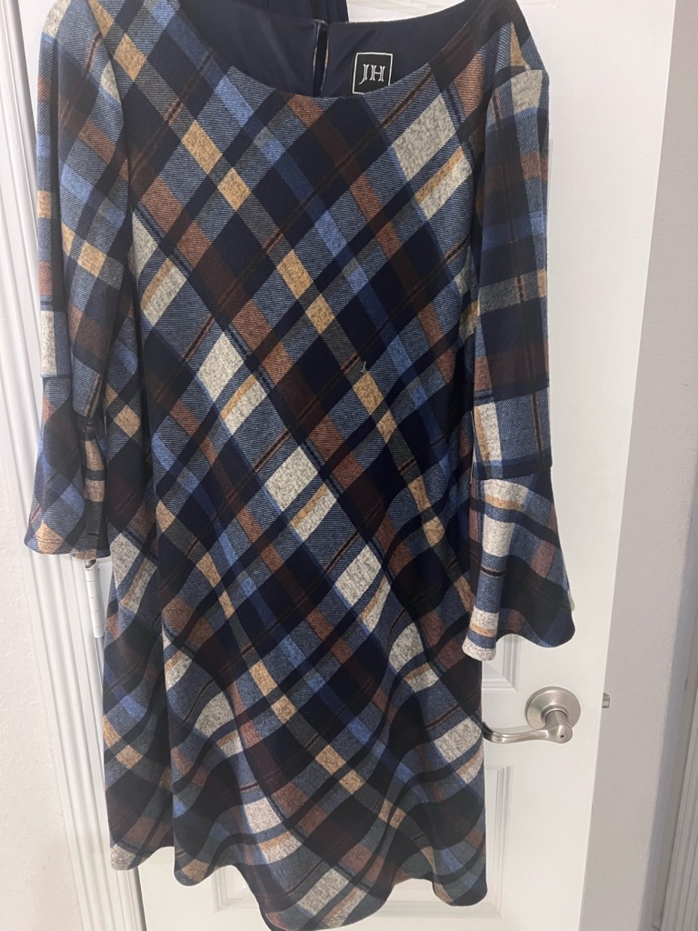 JH Plaid A-Line Dress in Blue & Brown